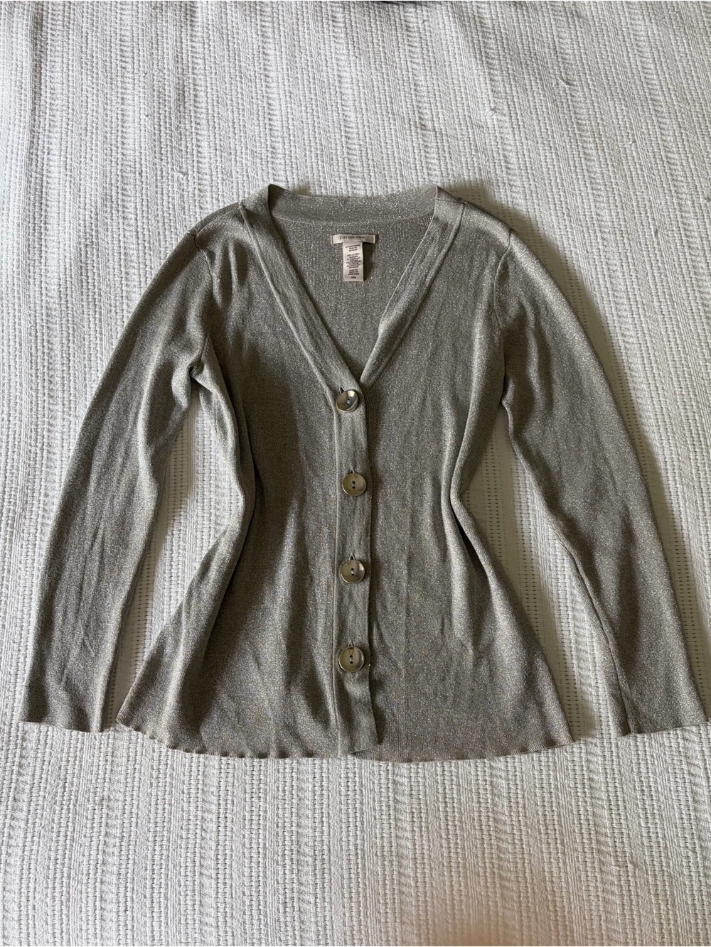 Covington Y2K 2000s Grey V-Neck Button-Front Cardigan Sweater - Size Mediim